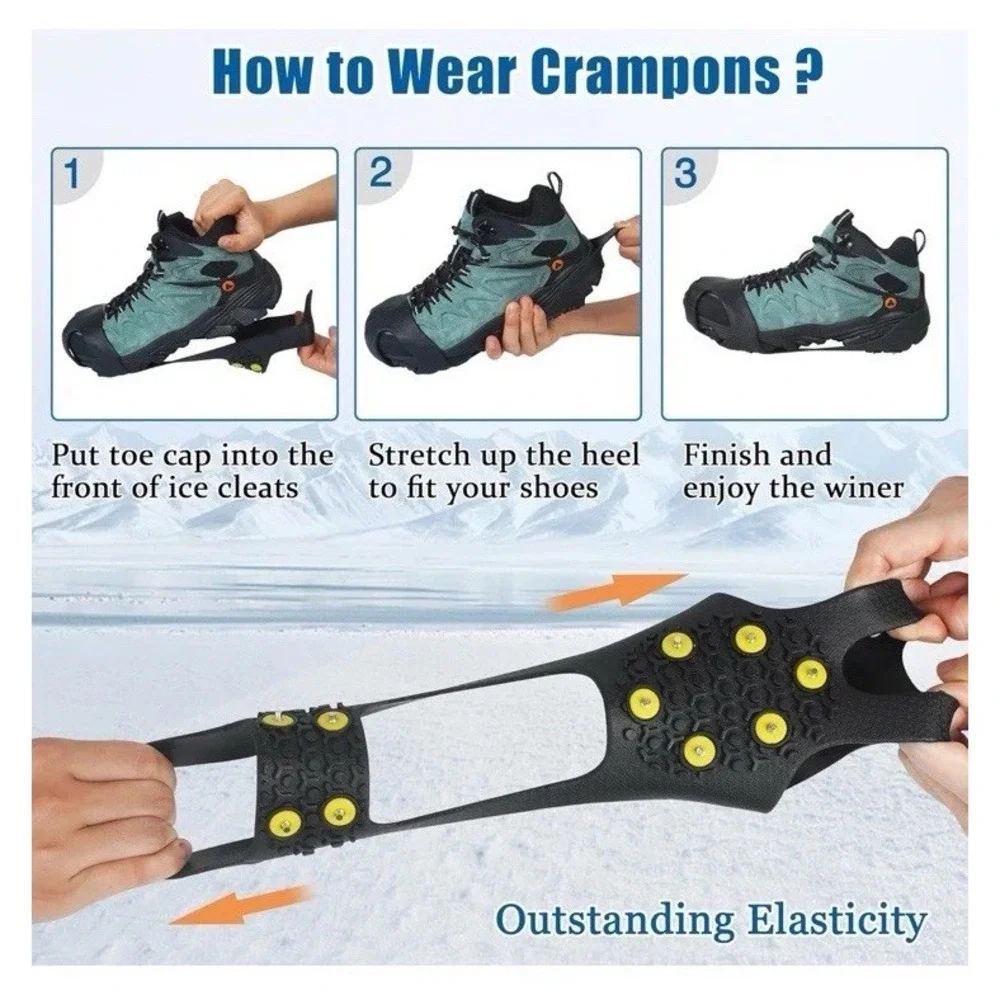 Ice Cleats Snow Traction Crampons Shoe/Boots Overshoe Walking on Snow/Ice Sz XXL